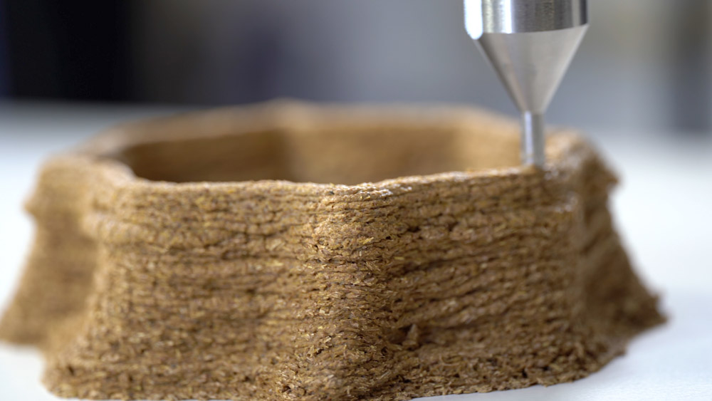 Das Foto zeigt eine organische Struktur im 3D-Drucker