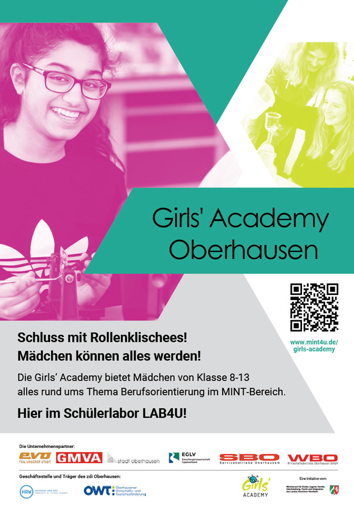 Ein Plakat für die Mädchenakademie Oberhausen.