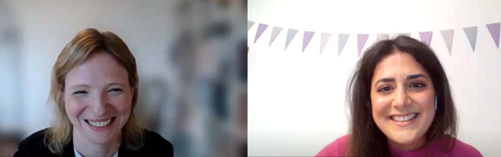 Das Bild zeigt einen Screenshot aus einem Zoom-Call. Links im Bild ist Gwendolyn Paul zu sehen, rechts im Bild Jiny Matty-Borlinghaus.