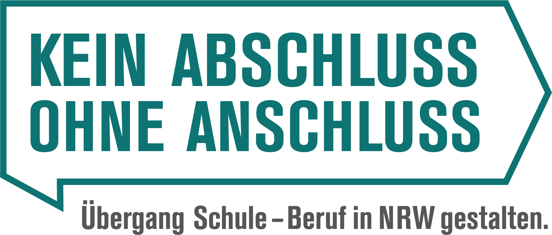 Der Text im Bild lautet: „Kein Abschluss ohne Anschluss (KAoA)“. Der Untertext lautet: „Übergang Schule – Beruf in NRW gestalten.“