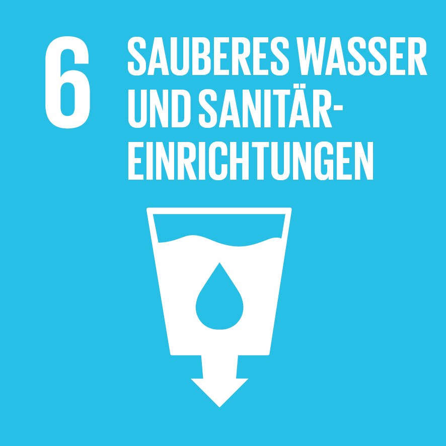 Die Grafik zeigt das Logo des SDGs 6: Sauberes Wasser uns Sanitäreinrichtungen.