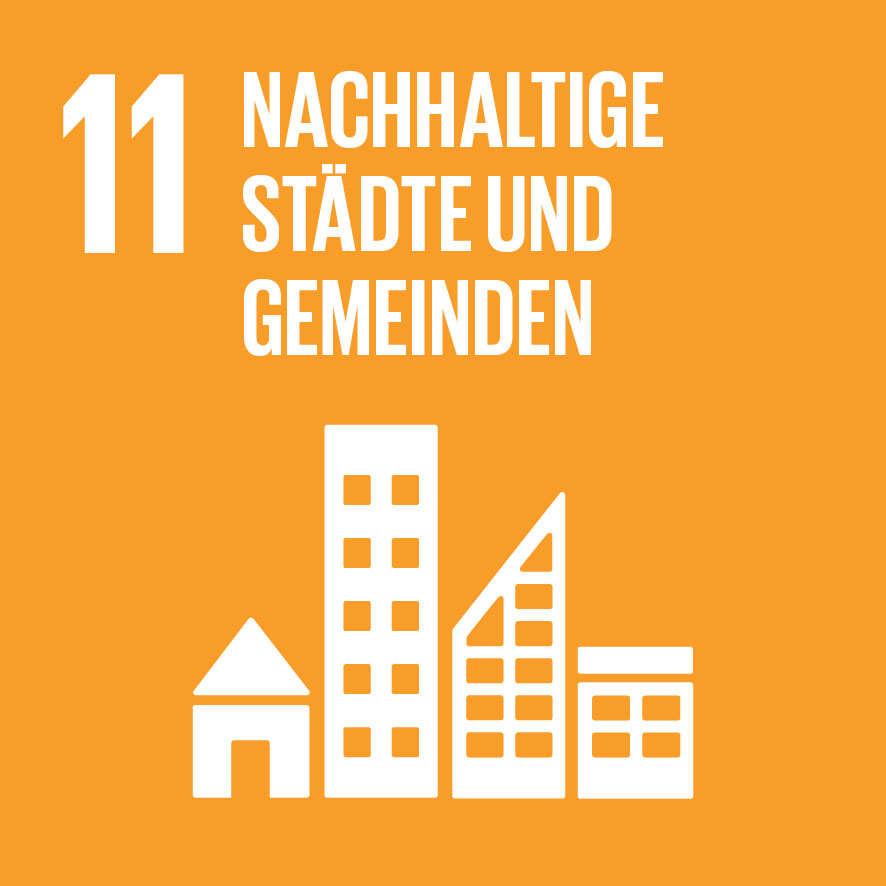 Die Grafik zeigt das Logo des SDGs 11: Nachhaltige Städte und Gemeinden.